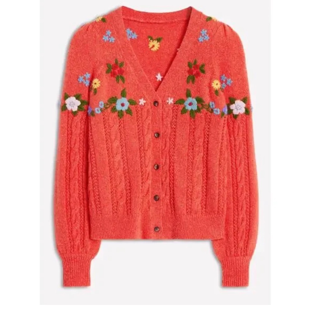 Boden Fluffy Embroidered Cardigan